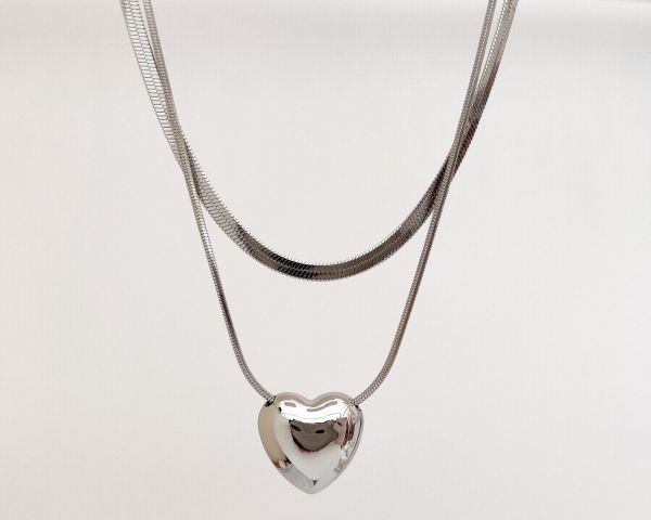 Double Necklace with Heart Pendant