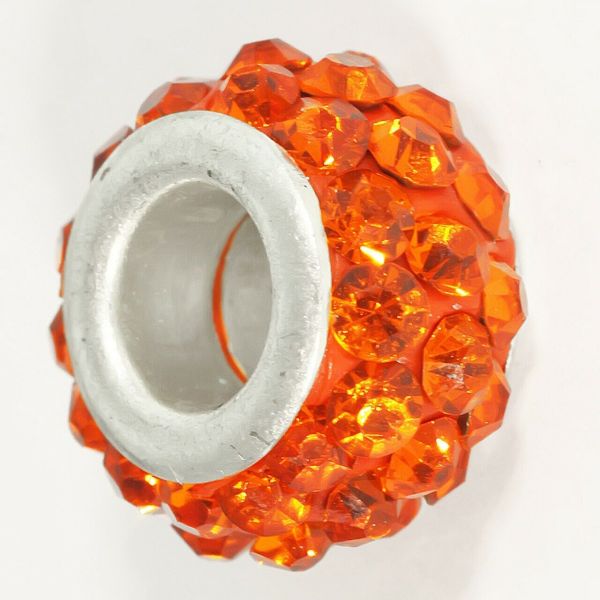 Charm Bead / Orange Rhinestones X 9