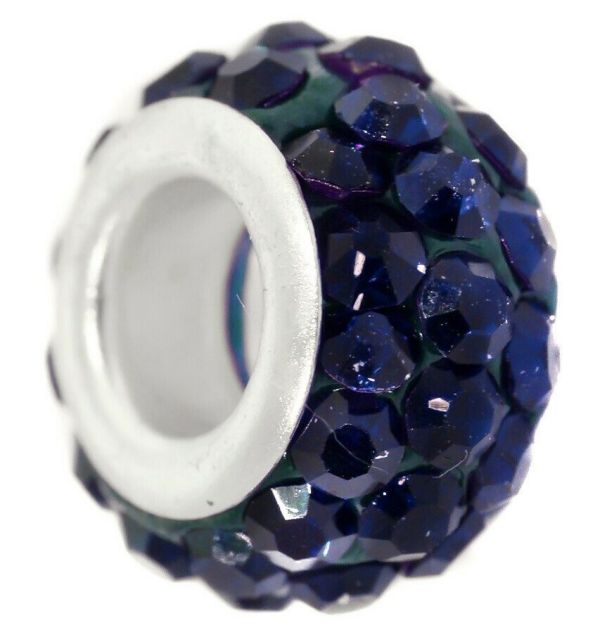 Charm Bead/Rhinestones Blue X 6