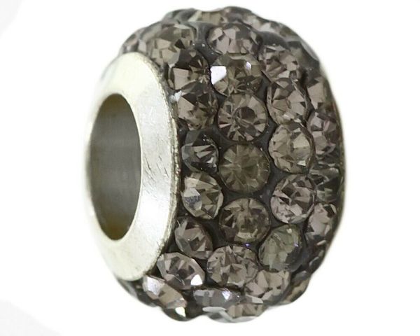 Charm Bead/Gray Rhinestones X 2