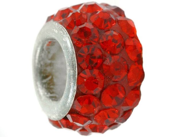 Charm Bead / Red Rhinestones X 7