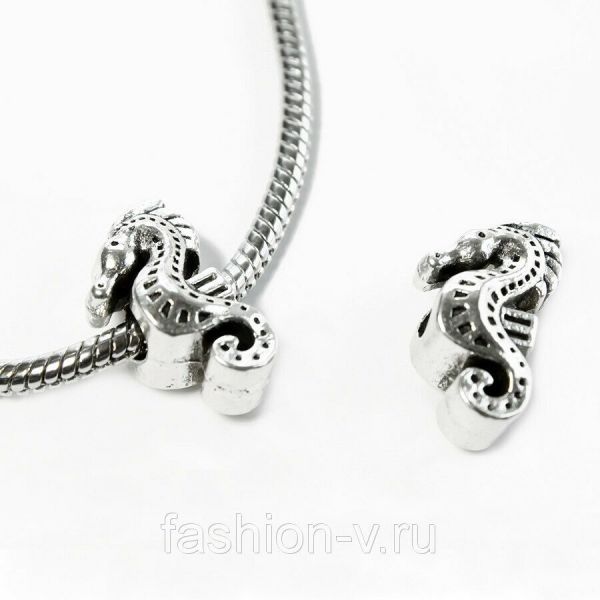 Seahorse Charm Bead, Silver X 515