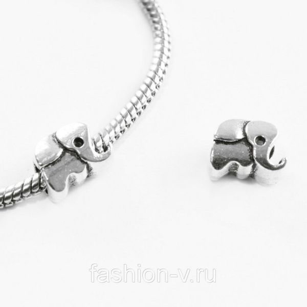 Elephant Charm Bead, Silver X 516